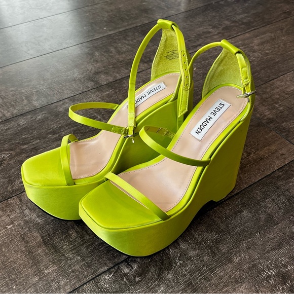 Steve Madden Shoes - Steve Madden Varia lime green satin platform wedge sandals
